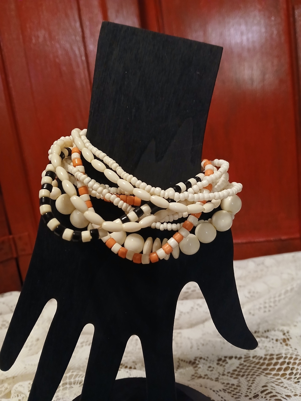 Plunder Multi-Strand Candy Corn White and Orange Beaded Women's Bracelet